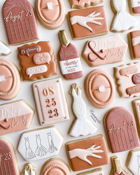 I get married in ONE week!!🫣 reposting these cookies from last year that I made for another bride!… | Instagram Wedding Dress Shopping Cookies, Wedding Dress Cookies Decorated, Bachelorette Cookies Decorated, Bachelorette Cookie Ideas, Bachelorette Tablescape, Engagement Cookies Decorated, Bachelor Cookies, Bridesmaids Cookies, Bach Cookies