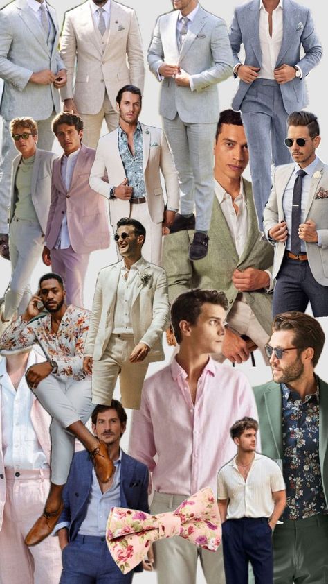 Resort Formal Wedding Attire Men, Male Wedding Guest Outfit Spring, Italian Summer Suit Men, Men Spring Wedding Outfit, Men's Summer Wedding Attire, Pastel Wedding Guest Outfit Men, Beach Wedding Guest Men Outfit, Men Garden Wedding Outfit, Spring Wedding Guest Men