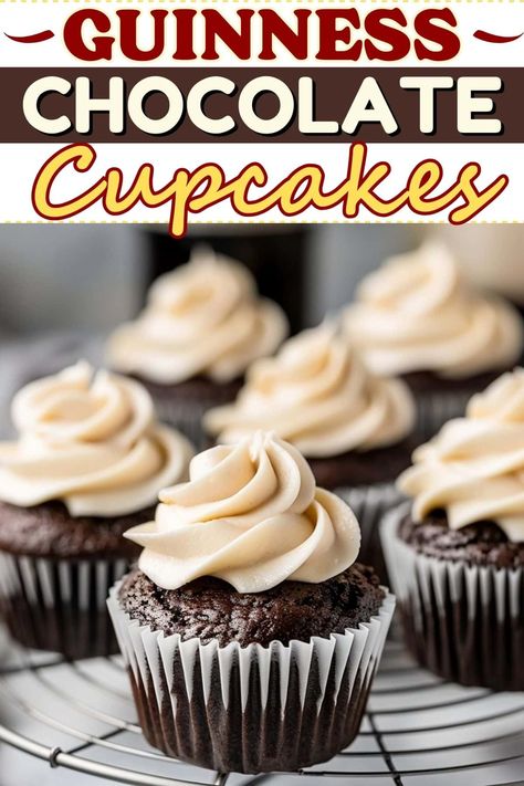 Guiness Cupcakes, Baileys Frosting, Boozy Cakes, Guinness Chocolate Cake, Irish Cream Frosting, Guinness Cupcakes, Cake Mix Muffins, Guinness Chocolate, Joy Cookies