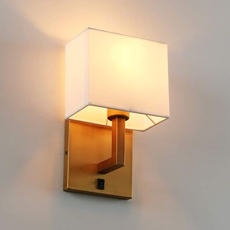 Permo Single Wall Sconce Light Fixture Antique Finish with White Textile Shades and On/Off Switch Button Small Modern Nightstand Lamps for Bedrooms Bedside Reading - - Amazon.com Modern Nightstand Lamps, Bedside Lamp Modern, Wall Light Fittings, White Textile, Nightstand Light, Bedside Wall Lights, Bedside Night Stands, Nightstand Lamp, Modern Nightstand