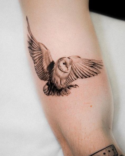 Owl Stick And Poke Tattoo, Labyrinth Owl Tattoo, Owl Tattoo Realism, Barred Owl Tattoo, Osaka Tattoo, Tiny Owl Tattoo, Barn Owl Tattoo, Labyrinth Tattoo, Tattoo Owl