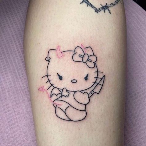 . ｡ *ﾟ+ . ✧.*  . ｡ ♡ ﾟ+ beautiful Small Hello Kitty Tattoo, Tatuaje Hello Kitty, Small Hello Kitty, Soft Tattoo, Hello Kitty Tattoo, Kitty Tattoos, Emo Tattoos, Kitty Tattoo, Hello Kitty Tattoos