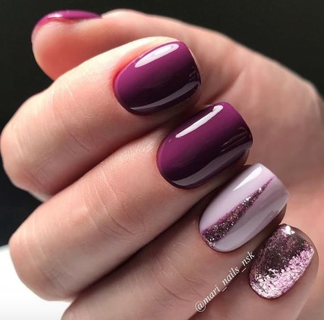 Berry Color Nails Designs, Berry Glitter Nails, Berry Gel Nails, Berry Christmas Nails, Berry Nail Color, Berry Colored Nails, Berry Nails Design, Berry Pink Nails, Pink And Glitter Nails