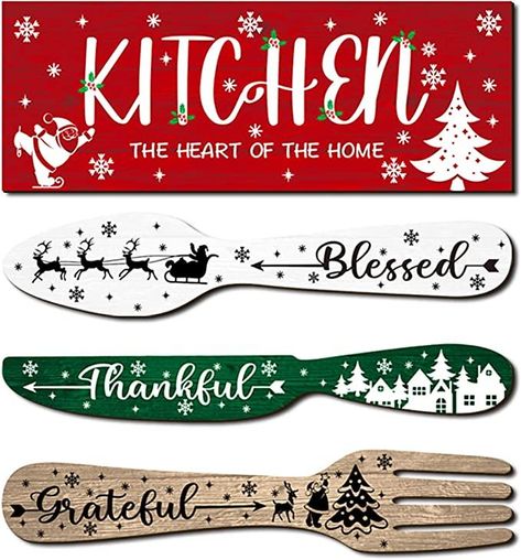 Xmas Santa Snowman Wall Art Christmas Door Hangings, Country Farmhouse Kitchen, Rustic Country Farmhouse, Eat Sign, Farmhouse Kitchen Tables, Tin Walls, Fork And Spoon, Christmas Kitchen Decor, Fall Wall Art