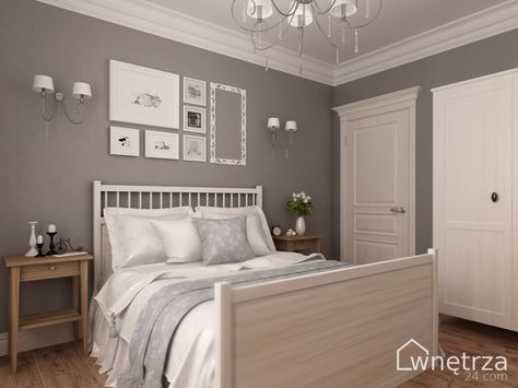 PROJEKT_SYPIALNI_W_STYLU_SHABBY_CHIC Styl Shabby Chic, Bedroom Inspirations, Alcove Bathtub, Portal, Shabby Chic, Curtains, Bedroom, Bed, Grey