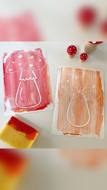 Mushroom Activities For Preschool, Monoprint Ideas, Mum Hacks, Nature Crafts Kids, Monoprint Art, Art Fundraiser, Mushroom Magic, Mushroom Paint, Mushroom Crafts