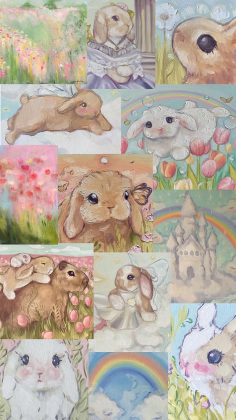 Pintura fofa Cute Collage, Cute Bunnies, Cocoppa Wallpaper, Iphone Lockscreen Wallpaper, Bunny Wallpaper, Cute Paintings, Cute Little Drawings, Kawaii Wallpaper, Cute Backgrounds