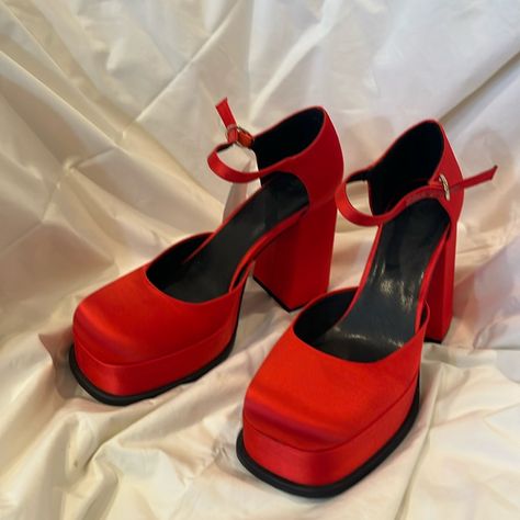 H&M Woman’s Hot Red Satin 4 1/2 Inch Heels. Never Been Worn. H&m Shoes, 2 Inch Heels, Red Satin, H&m Women, Shoes Women Heels, Shoes Heels, H&m, Satin, Women Shoes