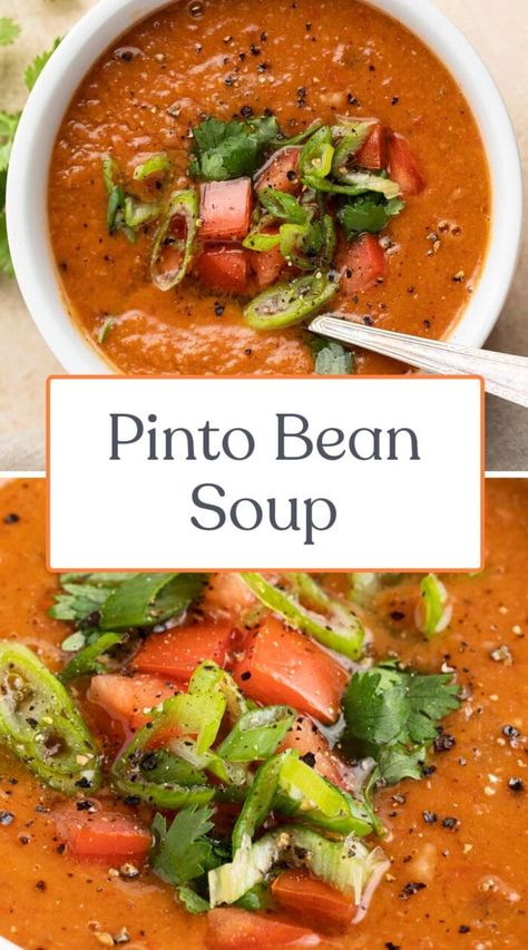 Pinto Bean Soup Recipes, Pinto Bean Soup, 40 Aprons, Pinto Bean, Bean Soup Recipes, Fire Roasted Tomatoes, Vegan Soups, Vegetarian Soup, Creamy Soup