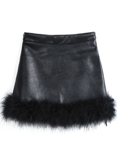 Black Faux Fur Trim PU Skirt Pu Skirt, Rok Mini, Mode Inspo, Black Faux Fur, Looks Vintage, Dream Clothes, A White Background, Fur Trim, Dream Wardrobe