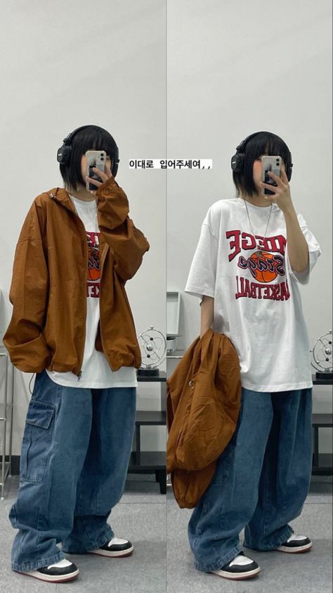 y2k, outfit, aesthetics, outfit inspiration, fashion Aesthetic Outfits Tomboy, Simple Baggy Outfits, Oversized Clothes Aesthetic, Y2k Baggy Outfits, Korean Outfits Street Styles, Y2k Reference, Y2k Tomboy, Baggy Tshirt Outfit, Edgy Outfits Grunge