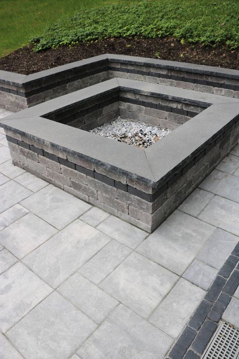 Large Scale Patio and Fire Pit: Unilock Beacon Hill Flagstone Pavers - Modern - New York - by Landwork Contractors, Inc. | Houzz Fire Pit Pavers, Square Fire Pit Area, Rectangle Fire Pit, Square Paver Fire Pit, Rectangle Outdoor Fire Pit, Square Stone Fire Pit, Square Patio With Round Fire Pit, Square Concrete Fire Pit, Beacon Hill Flagstone Patio