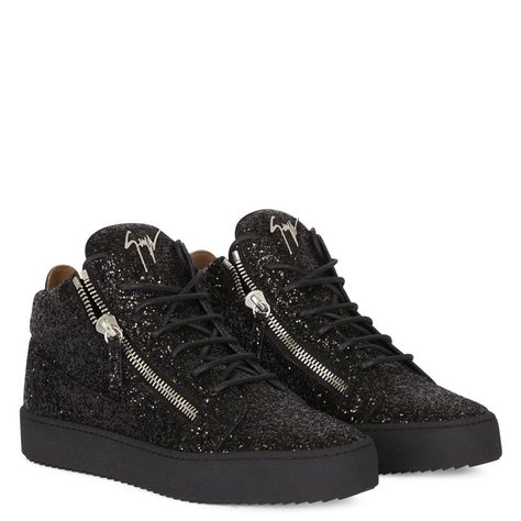 Giuseppe Zanotti Sneakers, Zanotti Shoes, Giuseppe Zanotti Shoes, Black High Tops, Mid Top, Black Sneakers, Black Glitter, Black Rubber, Mens Shoes Sneakers