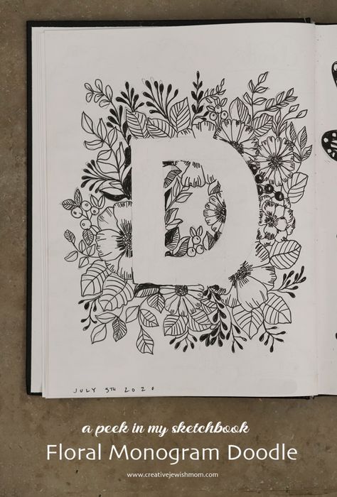 Monogram Floral Letters, Letter With Flowers Drawing, Drawing Floral Designs, Letters Made Of Flowers, Doodle Art Floral, Floral Sketches Design, Flower Letters Drawing, Letters With Flowers Drawing, Floral Letters Drawing