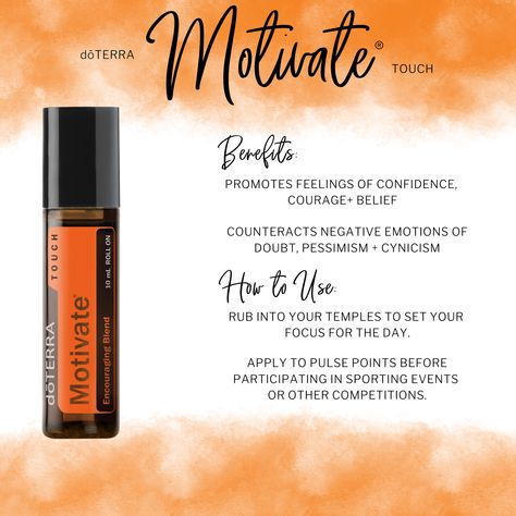 Day 3 Motivate 10 ml Roller ball. (POM this month with a 125PM LRP Order before the 15th) https://www.doterra.com/US/en/p/motivate-encouraging-blend-oil https://www.doterra.com/US/en/site/parisheinen Doterra Metapwr Oil, Metapwr Dottera, Doterra Balance Roller Blend, Doterra On Guard, Doterra Motivate, Roller Bottle Blends Doterra, Pulse Points, Negative Emotions, Doterra