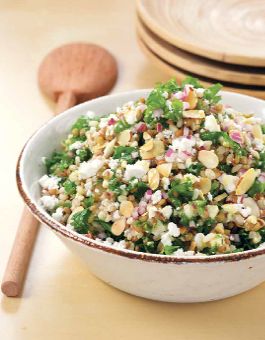 Barley Lentil Salad | Rose Reisman Quinoa Greek Salad, Buffet Recipes, Most Nutrient Dense Foods, Veggie Main Dishes, Barley Salad, Summertime Salads, Creamy Feta, Green Lentils, Lentil Salad