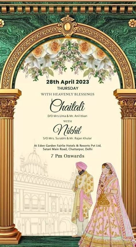 Elevate your Sikh wedding celebration with this regal wedding invitation exuding timeless sophistication and grandeur. Embrace the royal vibe for your special day with this exquisite invite. #SikhWedding #RoyalVibe #WeddingInvite Wedding Card Maker, Sikh Wedding Invitations Cards, Sikh Wedding Invitation, Royal Wedding Invitation, Regal Wedding, Digital Wedding Invitations Templates, Indian Wedding Invitation Card Design, Engagement Invitation Template, Digital Invitations Wedding