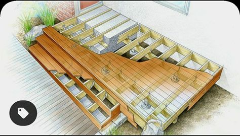 Visual of adding a deck over concrete stairs. Deck Over Concrete, Front Porch Addition, Deck Building Plans, Building A Floating Deck, Gardening Club, Front Porch Steps, Wood Porch, Porch Addition, Floating Deck