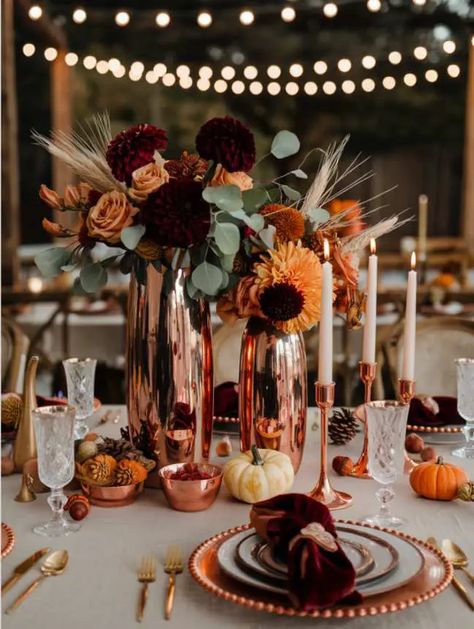 Top 37 Wedding Centerpieces Fall Flower Arrangements Ideas Copper Wedding Centerpieces, Amber Glass Wedding, Wedding Centerpieces Fall, Flower Arrangements Ideas, Candle Wedding Centerpieces, Fall Nature, Fall Flower Arrangements, Fall Wedding Centerpieces, Copper Wedding