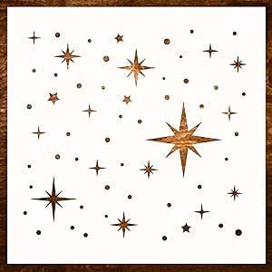 Large Twinkle Star Stencil (12x12Inch) - Reusable Stars Stencil for Painting on Wall, Wood, Canvas, Tile, Fabric and Furniture - Large Pattern Style for Home Decor Celestial Stencil Templates, Moon And Stars Stencil, Star Wall Stencil, Stars Stencil, Painted Stars, Book Binding Diy, Stencil Painting On Walls, Star Stencil, Wall Wood