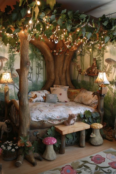 Forest Bedroom Ideas, Enchanted Forest Bedroom, Fairytale Bedroom, Woodland Bedroom, Forest Bedroom, Forest Room, Fairy Bedroom, Fairy Room, Fantasy Bedroom