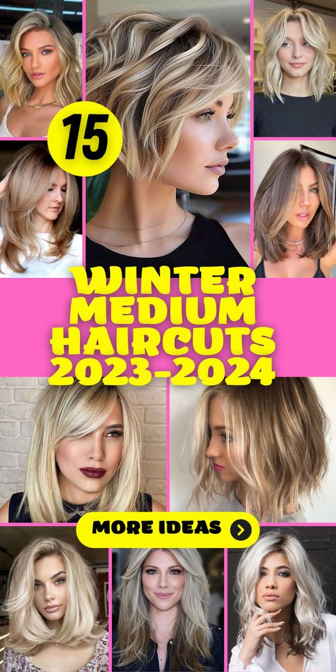 15 Winter Medium Haircuts for 2023-2024 - thepinkgoose.com Bangs Wavy Hair, Medium Haircuts, Medium Length Hair With Layers, Shoulder Length Hair Cuts, Round Face Haircuts, Trending Haircuts, Haircuts With Bangs, Medium Hair Cuts, Winter Hairstyles