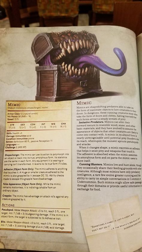 A Mimic Mimic Dnd Stats, Mimic Stat Block, Dnd Companions, Halloween Dnd, Dnd Tips, Astral Realm, Dnd Creatures, Dnd Things, Dungeons And Dragons Races