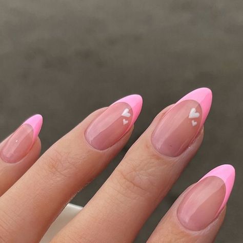 Naomi Redfern on Instagram: "Inspo from my fave emoji 💕💕💕💕💕 hearts are creeping in!!🥹 @glossifyofficial One coat gel in ‘Glossify’ and ‘White’ @officialnavyprofessional prep" Cute Nail Designs French, Gel Inspo Nails, Nails Acrylic Hearts, Pink Nails For October, Cute Almond Nails Pink, La Nails Design, Nail Inspo Light Pink, Gel Design Nails, Simple Nail Designs Pink