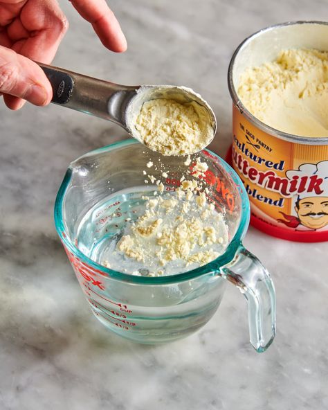 The Best Buttermilk Substitute | Kitchn How To Use Buttermilk Powder, Recipes With Buttermilk Powder, Powdered Buttermilk Recipes, Buttermilk Homemade, Buttermilk Powder, Dry Buttermilk, Powdered Buttermilk, Buttermilk Substitute, Buttermilk Ranch