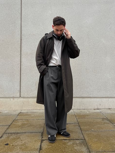 Pleated Wide Leg Trousers curated on LTK Grey Slacks Outfit Mens, Grey Trousers Outfit Men Casual, Grey Trench Coat Outfit, Grey Trousers Outfit Men, Loose Trousers Outfit, Grey Trousers Outfit, Mens Pleated Trousers, Pleated Pants Outfit, Tailored Pants Outfit