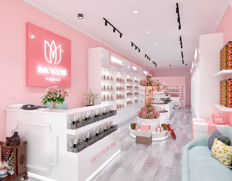 MO COSHOUSE on Behance Shop Fittings Ideas Display, Toko Skincare Aesthetic, Room Decor Ideas Luxury, Makeup Store Design, Nail Room Decor Ideas, Nail Room Decor, Small Shop Interior, Beauty Shop Decor, Makeup Room Decor Small Spaces