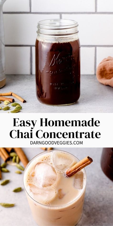 This easy homemade Chai Concentrate is based on the flavors of traditional masala chai. Customize the spice and sweetness to your preferred levels! This recipe can be dairy-free and paleo! Best Chai Tea Latte Recipe, Chai Syrup Recipe, Chai Tea Concentrate Recipe, Chai Concentrate Recipe, Tea Concentrate Recipe, Starbucks Chai, Lattes At Home, Chai Concentrate, Chai Tea Latte Recipe