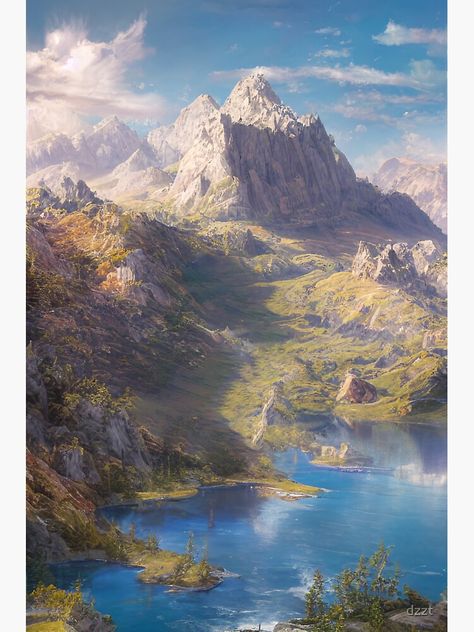 Fantasy Aesthetic Landscape, Fantasy Mountain Town, Mountain Town Fantasy Art, Fantasy Mountains Art, Fantasy Valley Landscape, Mountain House Fantasy Art, Nordic Fantasy Landscape, Fantasy Landscape Mountains, Green Mountain Art