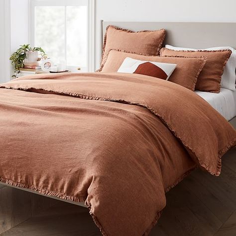 Terracotta Bedding Linen, Duvet Covers West Elm, West Elm Linen Duvet, Terracotta Bedding Boho, Terrcotta Bedding, Best Duvet Covers Linen, Master Bedding Duvet, Modern Duvet Covers Linen, West Elm Bedding Duvet