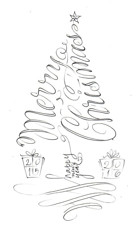 pushing the envelopes: tree calligram Slim Christmas Tree, Tree Artificial, Christmas Calligraphy, How To Make Christmas Tree, Christmas Doodles, Pencil Christmas Tree, Diy Christmas Cards, Christmas Drawing, Tree Design