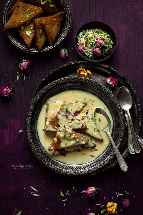 Shahi Tukda Recipe, Phirni Recipe, Traditional Bread Pudding, Shahi Tukda, Indian Rice Pudding, Hyderabadi Cuisine, Indian Food Photography, Iftar Recipes, Quinoa Healthy