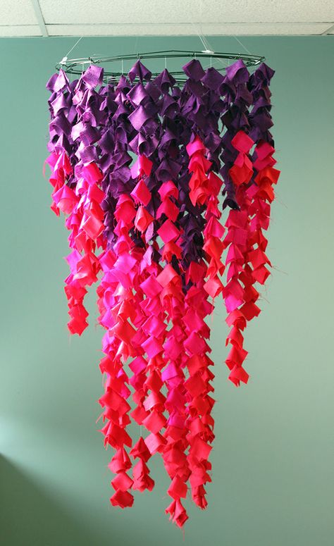 Bed Post Ideas, How To Make Chandelier, Make Chandelier, How To Make A Chandelier, Chandelier Diy, Chandelier Ideas, Fabric Chandelier, Ombre Scarf, Diy Ombre