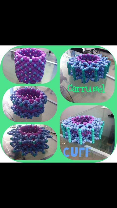 Kandi carousel cuff Carousel Cuff Kandi, Kandi Carousel Cuff, Kandi Octopus Tutorial, Kandi Inspo Cuff, Kandi Bracelets Ideas Cuffs, Kandi Ideas Cuffs, Kandi Cuff Ideas, Kandi Charms, Rave Kandi Ideas