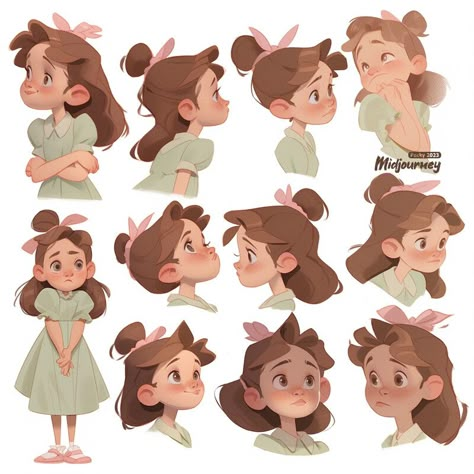 ArtStation - Character Sheet Ⅰ【Midjourney】 Cartoon Face Reference, Person Animation, Children's Book Characters, Book Illustration Design, Illustration Art Kids, Character Design Girl, Character Model Sheet, Picture Books Illustration, Character Design Sketches