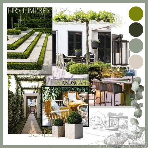 Landscape Mood Board Design, Mood Board Landscape Layout, Garden Concept Design, Mood Board Garden Design, Mood Board For Landscape Design, Moodboard Landscape Layout, Innovative Landscape Design, Mood Board Exterior Design, Exterior Design Mood Board