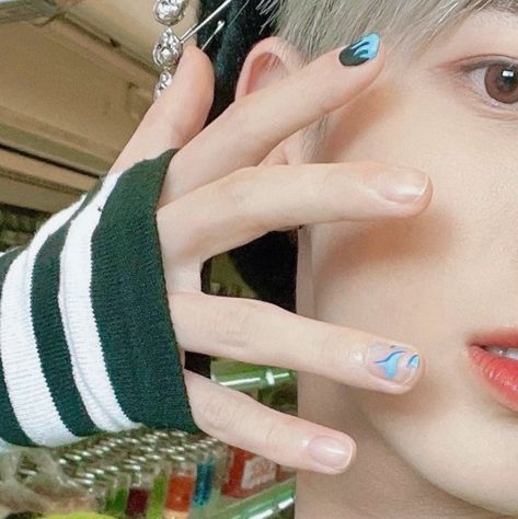 Graffiti Nails, Txt Taehyun, Take A, Graffiti, Nails, Grey, Green, Hair, Blue