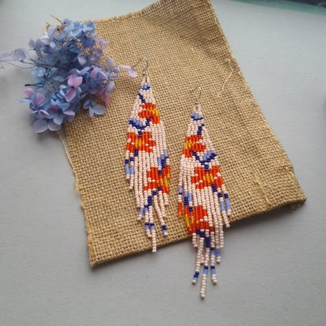 Flower Bead Earrings, Beaded Boho Jewelry, Long Beaded Earrings, Fringe Earring, Beaded Earring, Thread Bangles, Brick Stitch Earrings, Bead Loom Bracelets, Beaded Jewelry Patterns