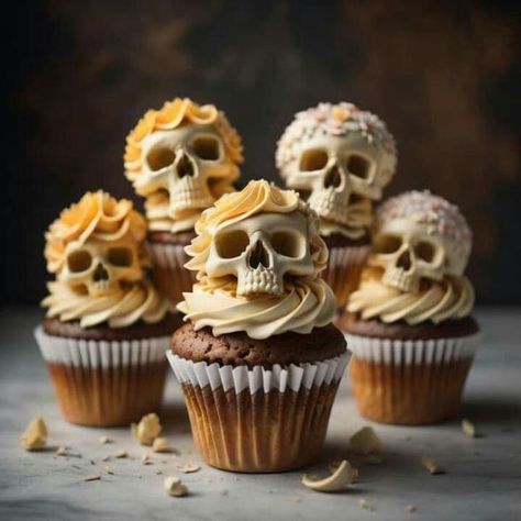 Skull Cupcakes, Scary Cakes, Chocolate Moulds, Halloween Food Treats, Creative Cupcakes, Halloween Baking, Halloween Dinner, Sugar Craft, Halloween Desserts