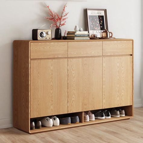 LORENZO Shoe Cabinet Into The Door Of The Household Large 35 Pair Shoe Storage | Wayfair Shoe Cabinet Entrance, Entrance Shoe Cabinet, Shoe Cabinet Entryway, Entrance Cabinet, Wood Shoe Storage, Bamboo Shoe Rack, Entry Furniture, Food Pantry Organizing, Home Entrance