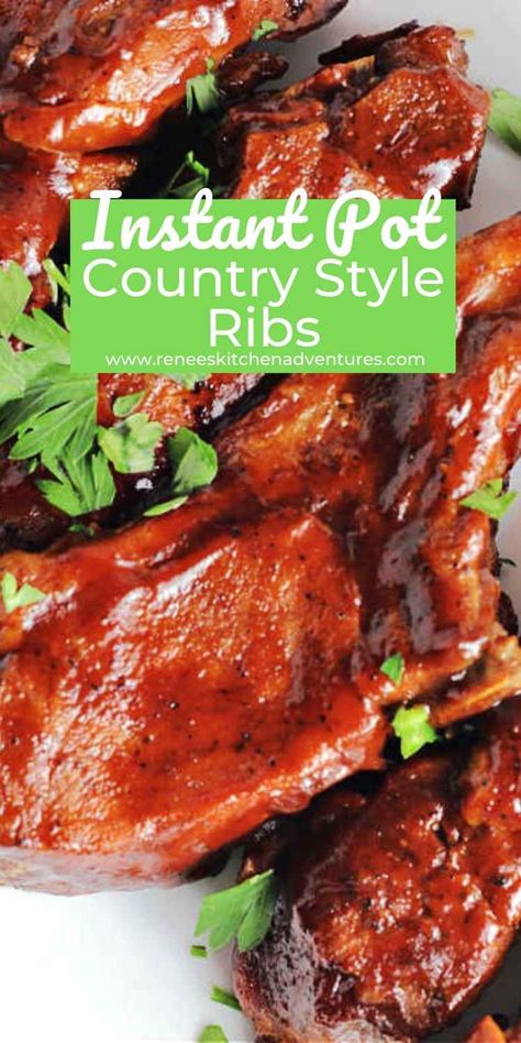 Instant Pot Country Style Ribs - tender and flavorful seasoned country style pork ribs cooked in an Instant Pot pressure cooker then slathered in BBQ sauce and finished under the broiler! Homemade Ribs, Instant Pot Country Style Ribs, Country Ribs Recipe, Pressure Cooker Ribs, Summer Barbecue Food, Sticky Ribs, Country Ribs, Ribs Recipes, Tender Ribs