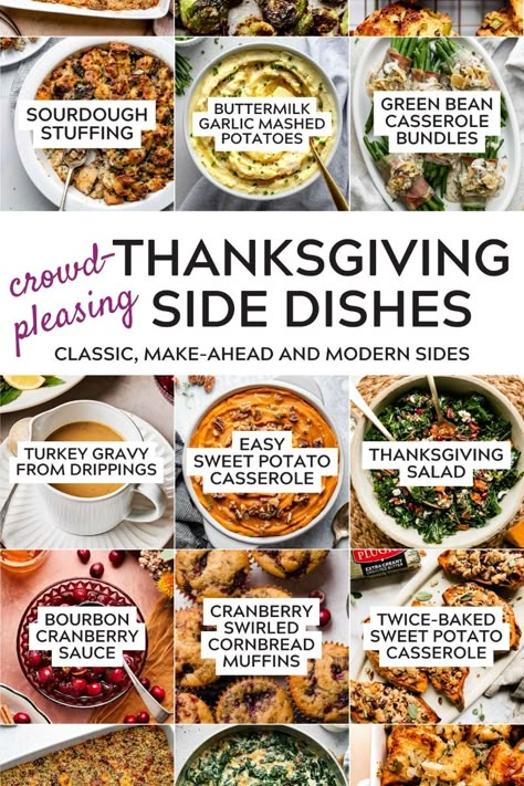 The Best Thanksgiving Side Dishes, aka, everyone’s favorite part of dinner! This collection of 18+ Thanksgiving sides includes classic favorites like stuffing and gravy, along with fresh twists like savory sweet potato casserole and pumpkin biscuits. With make-ahead options to lighten your load, these cozy side dishes will have everyone asking for seconds (and thirds!). Classic, make ahead, and revamped Thanksgiving sides. #thanksgiving #thanksgivingsides #sidedishes #easythanksgivingrecipes Prep Ahead Thanksgiving Sides, Make Ahead Sides For Thanksgiving, Thanksgiving Sides For Two, Favorite Thanksgiving Side Dishes, Thanksgiving Sides To Bring, Veggie Sides For Thanksgiving, Thanksgiving Day Sides, Smoked Turkey Side Dishes, Light Thanksgiving Sides