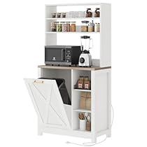 Microwave Cabinet Shelf Coffee Stations, Microwave Stand Ideas, Cabinet With Trash Can, Mini Fridge Cabinet, Coffee Bar Table, Bin Cabinet, Store Kitchen Appliances, Microwave Cabinet, Trash Can Cabinet