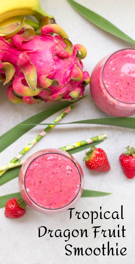 Tropical Dragon Fruit Smoothie | Simply Made Recipes Dragon Fruit Recipe, Tropical Dragon, Dragon Fruit Smoothie Recipe, Fitness Smoothies, Dragonfruit Recipes, Pre Workout Smoothie, Breakfast Summer, Dragon Fruit Smoothie, Fruit Recipe