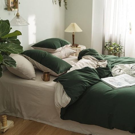 Queen Size Comforter Sets, Earthy Bedroom, Reversible Bedding, Green Duvet, Green Duvet Covers, Beige Bed, Double Duvet Covers, Luxury Bedding Set, Double Duvet