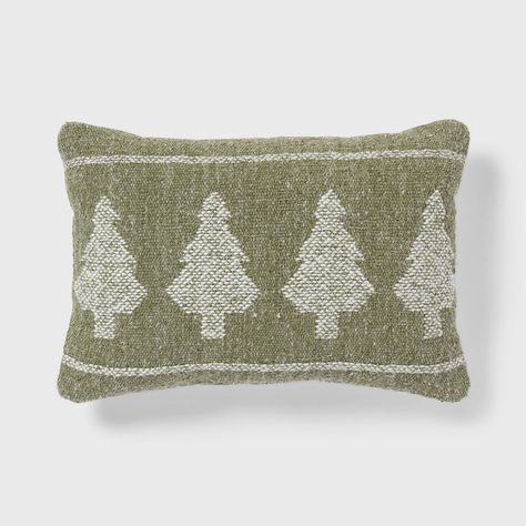 Add festive flair to your space with this Holiday Decorative Pillow from Threshold™. The rectangular pillow has a light green surface adorned with a white woven design of Christmas trees, paired with a crisp white hue on the reverse side. Featuring a cotton-rich exterior and polyester fill, this decorative pillow adds the right amount of comfort to your couch, chair or bed. Use it against a bank of solid red or green pillows for a splash of seasonal style. Threshold™: Looks like home, feels like Christmas Decor 2023, Target Holiday, Decor 2023, Neutral Christmas Decor, Neutral Christmas, Christmas Tree Pillow, Chenille Throw, Decor 2024, Green Backdrops